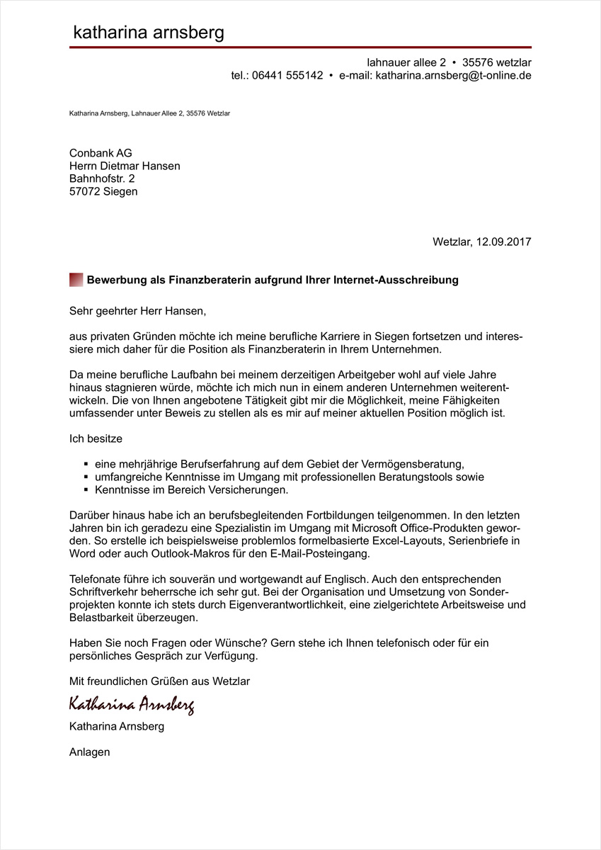 Anschreiben für eine Bewerbung