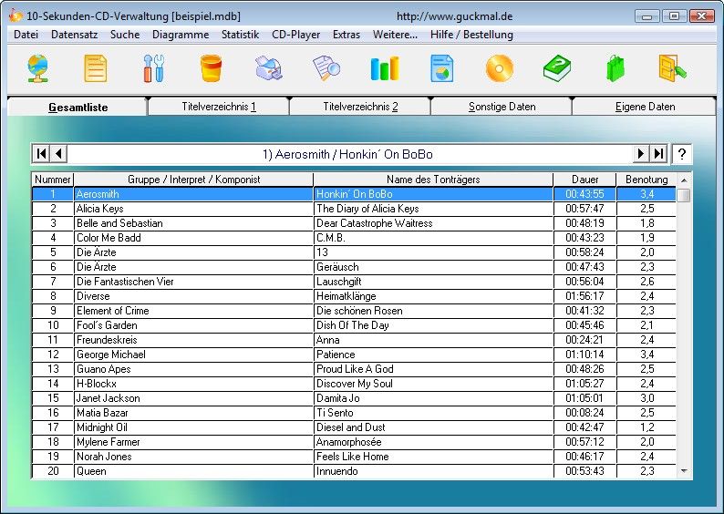 Screenshot vom Programm: 10-Sekunden-CD-Verwaltung